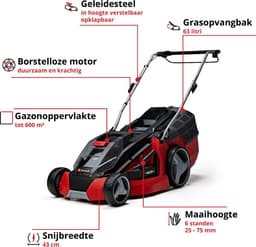 Einhell Accu Grasmaaier GE-CM 43 Li M Kit - Power X-Change - 36 V/Li-ion - Maaibreedte 43 cm - Aanbevolen gazonoppervlakte: tot 600 m² - 63 L opvangbak - Maaihoogte: 25-75 mm - Incl. 2x 4.0Ah accu + 2x oplader — thumbnail 2