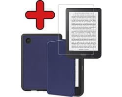 Hoes Geschikt voor Kobo Clara 2E - Met Screenprotector - Luxe E-reader Bescherm Case - Hoesje Book Cover - Donkerblauw