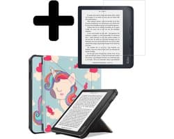 Hoes Geschikt voor Kobo Libra 2 - E-reader Bescherm Hoesje Case Sleep Cover Trifold Met Screenprotector - Hoes Geschikt voor Kobo Libra 2 Hoesje - Eenhoorn