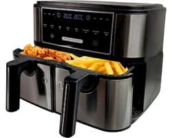 Blithe- Dubbele Heteluchtfriteuse - Heteluchtfriteuse - Inhoud 2x4L - Digitaal Display - 2600 Watt - XXL - Zwart