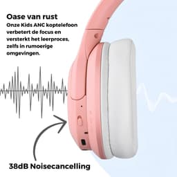 WiseQ ANC Kinderkoptelefoon – Roze Draadloze Koptelefoon Meisje – Active Noise Cancelling – 35u Bluetooth en Microfoon – Incl. 100+ Stickers — thumbnail 8