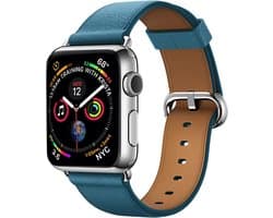 By Qubix - Geschikt voor Apple Watch bandje - Classic lederen bandje - Blauw - Geschikt voor Apple Watch 38 mm / 40 mm / 41 mm / 42 mm - Smartwatch bandje - leren smartwatchbandje - Horlogebandje