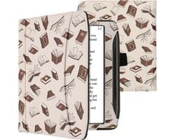 kwmobile flip cover geschikt voor Pocketbook Era / Era Color - Hoes met handgreep en voorvak voor e-reader - Book case in beige / bruin / goud - Boeken design