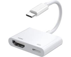 USB-C naar HDMI 4K + USB-C Female adapter kabel - Geschikt voor o.a. Macbook, Laptops, iPhone 15 en 16 - wit
