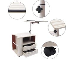J&R Nachtkastje - Bijzettafel - Kantoor kastje - Printer kastje - 2 Lade - Draaibaar Nachtkastje - Met Wielen - Laptoptafel - Draaibaar plateau - Wielen -