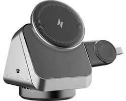 DrPhone SpinCharge - 360° Draaibare 3 In 1 Magnetische Oplader – Geschikt Voor iPhone 16/15 /Airpods 2/3/Pro/Watch Ultra 2/ 9/8/7 – Draadloze Oplader - Zwart