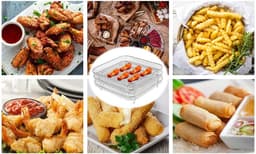 3-laags Airfryer-rek ,Vierkant Airfryer-grillrek, RVS grill-dehydratorrek ,Stapelbaar Airfryer-mandje, met 8 siliconen voetjes 1 anti-verbrandingsclip, voor Airfryer-bakken en koken — thumbnail 8