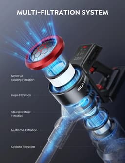 Draadloze Steelstofzuiger - Stofzuiger - 450W - 38 KPA - Zwart/Rood - met realtime scherm — thumbnail 3
