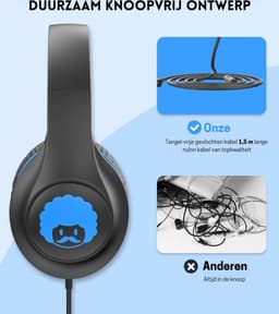 StayPowered Kinder Koptelefoon - Comfortabel en Duurzaam Ontwerp - HD Microfoon - Opvouwbaar Ontwerp - Rijke Stereo Bass - Verwikkelingvrij Nylon Kabel - Verstelbare Pasvorm - Universele 3,5 mm Jack - Zwart/Blauw - Levering Sneller dan Aangegeven! — thumbnail 2