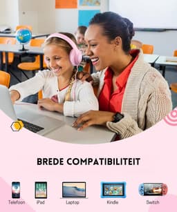 StayPowered Kinder Koptelefoon - Comfortabel en Duurzaam Ontwerp - HD Microfoon - Opvouwbaar Ontwerp - Rijke Stereo Bass - Verwikkelingvrij Nylon Kabel - Verstelbare Pasvorm - Universele 3,5 mm Jack - Wit/Roze - Levering Sneller dan Aangegeven! — thumbnail 3