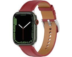 By Qubix - Geschikt voor Apple Watch bandje - Luxe leren bandje - Bordeaux - Geschikt voor Apple Watch 44 mm / 45 mm / 46 mm / 49 mm (Ultra 1,2 en 3) - Smartwatch bandje - leren smartwatchbandje - Horlogebandje