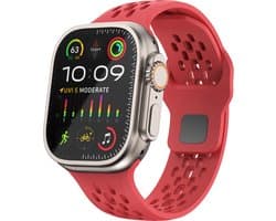 By Qubix - Geschikt voor Apple Watch bandje - Ultimate Sport Edition bandje - Rood - Geschikt voor Apple Watch 44 mm / 45 mm / 46 mm / 49 mm (Ultra 1,2 en 3) - Smartwatch bandje - siliconen sport bandje - smartwatchbandje