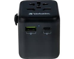 Verbatim Universal Reiseadapter UTA‑02, Steckdosenadapter mit USB‑A und USB-C Anschluss, Reisestecker fur Laptop, Handy, Kamera und Co, weltweit einsetzbar, 100-250 V