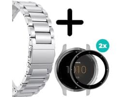 Smartwatch bandje - Stalen band (1x) – Screenprotector (2x) - stalen bandje - bescherming smartwatch scherm – Roestvrij stalen bandje - Bescherming Garmin Venu 2s scherm - Zilver - 18mm bandje – set van 2 – Geschikt voor Garmin Venu 2s