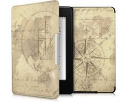 kwmobile e-reader hoesje geschikt voor Amazon Kindle Paperwhite hoes - E reader flip case met magnetische sluiting - Ereader cover - Vintage Travel design in bruin / lichtbruin