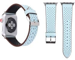 By Qubix - Geschikt voor Apple Watch bandje - Dot Pattern Leren bandje - Licht blauw - Geschikt voor Apple Watch 44mm / 45mm / 46mm / 49mm (Ultra 1,2 en 3) - Smartwatch bandje - leren smartwatchbandje - Horlogebandje