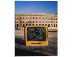 Forex - Kapotte Gele Televisie  - 30x40cm Foto op Forex