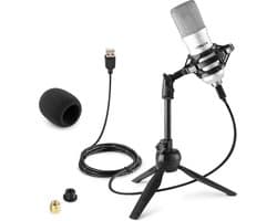 USB microfoon voor pc - Vonyx CM300S - USB studio microfoon incl. tafelstandaard - Titanium