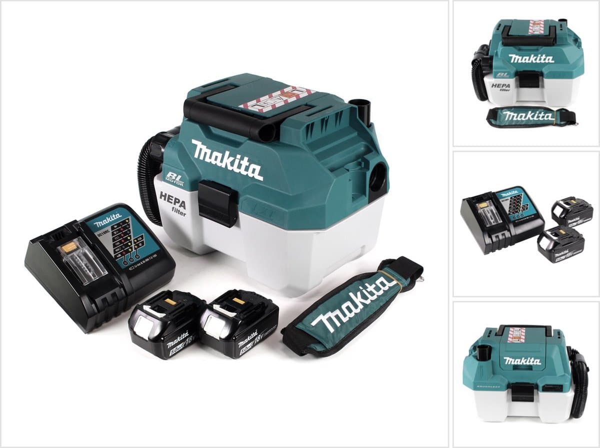 Makita DVC 750 LRTX3 accu stofzuiger nat- en droogzuiger 18 V draagbaar + 2x 5,0 Ah accu en lader - zonder accessoires — afbeelding 1