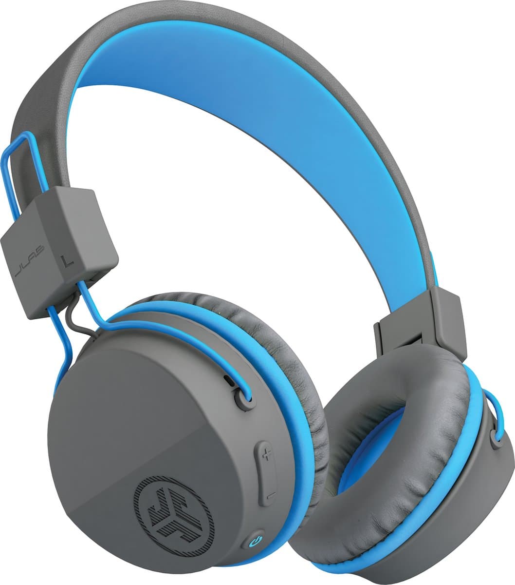 JLAB Jbuddies kinder Koptelefoon Draadloos – Koptelefoon kinderen geluidsdempend – Gehoorbescherming kinderen – Volumelimiet 84 dB – 24 uur batterijduur – Bluetooth - Grijs/Blauw — afbeelding 1