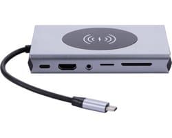 USB-C Docking Station – 5x USB 3.0 – HDMI – VGA – RJ45 – SD/TF – Audio – 15W Draadloos Opladen – Laptop Hub