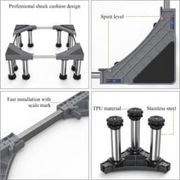 Wasmachine-sokkel, verstelbaar, roestvrij stalen platform voor wasmachine, droger, koelkast, vriezer, stabieler, 12 poten, wasmachine-onderstel (43,5-63 cm, 18-22 cm) — thumbnail 4