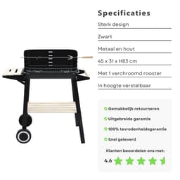 Barbecue Verrijdbaar - BBQ op Wielen - Houtskool BBQ - Buitenkeuken - 45x31cm - 6kg - Windscherm met Gleuven - 2 Wielen - Verstelbaar - Inclusief EBOOK — thumbnail 2