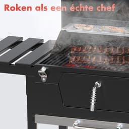 KitchenBrothers Houtskool BBQ - Smoker Barbecue - Verstelbaar Kolenrooster - PFAS Vrij - 42x57cm Grilloppervlak - Zijpanelen - Zwart — thumbnail 3