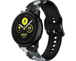 Strap-it Smartwatch bandje 20mm - siliconen bandje grijze bloemen print geschikt voor Samsung Watch 3 41mm / Watch 42mm / Galaxy Watch Active (2) / Galaxy Watch 4 (Classic) / Watch FE / Watch 5 (Pro) / Watch 6 (Classic) / Watch 7 (40 & 44mm)