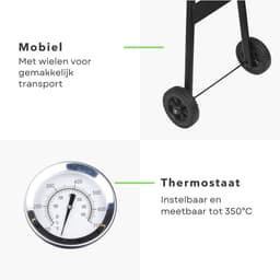 Cheqo® Verrijdbare Barbecue met Rookoven - BBQ met Roker - Gegalvaniseerd Staal - Kookhoogte 79 cm - Geschikt voor Houtskool of Briketten - Thermometer - 13.5KG — thumbnail 5