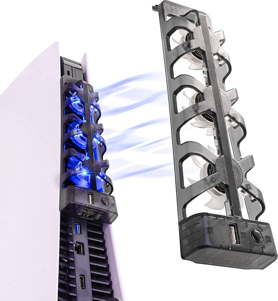 YONO Ventilator geschikt voor PS5 Disc en Digital - Fluisterstille Playstation Cooling Fan en USB Hub - Zwart — afbeelding 1