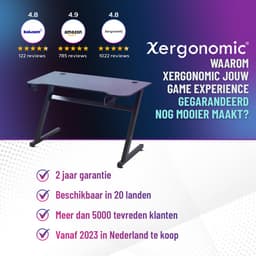 Xergonomic Game Bureau - Gaming Desk - Carbonfiber look - B125xH75xL62 cm - Computer Tafel - Incl. beker-, koptelefoonhouder en kabelorganizer - Xergax - Zwart — thumbnail 15