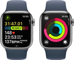 Apple Watch Series 9 - GPS + Cellular - 41mm - Silver Stainless Steel Case with Storm Blue Sport Band - S/M — thumbnail 4