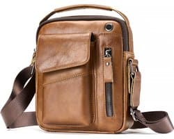 Kleine Leren schoudertas Heren / Dames - Sling bag - Mannen tasje - Crossbodytas - Echt Leer Bruin