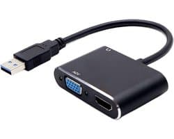 USB naar HD Adapter - Monitor Kabel - Beeld Overzetten - Plug and Play - 1920x1080 Resolutie - Zwart