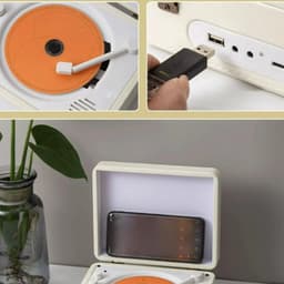 Retro Bluetooth Speaker Met Cd-Speler - Draagbare Luidspreker - Voor Muziekliefhebbers - Wit - 21x24x17 cm - Met Afstandsbediening - 3000 mAh - LED-Verlichting En USB — thumbnail 4