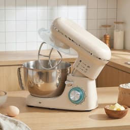 TEKROA® Keukenmachine 1300W - Keukenrobot - 4.5L - Foodprocessor met 6 - standen - Mixer met Mengkom - BPA-vrij - Keukenmixer - 3 Accessoires - Beige — thumbnail 2