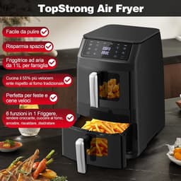 Heteluchtfriteuse - Dubbele mand - Gezond koken - Dubbele zone flexibiliteit - 11 liter capaciteit - Zwart — thumbnail 3