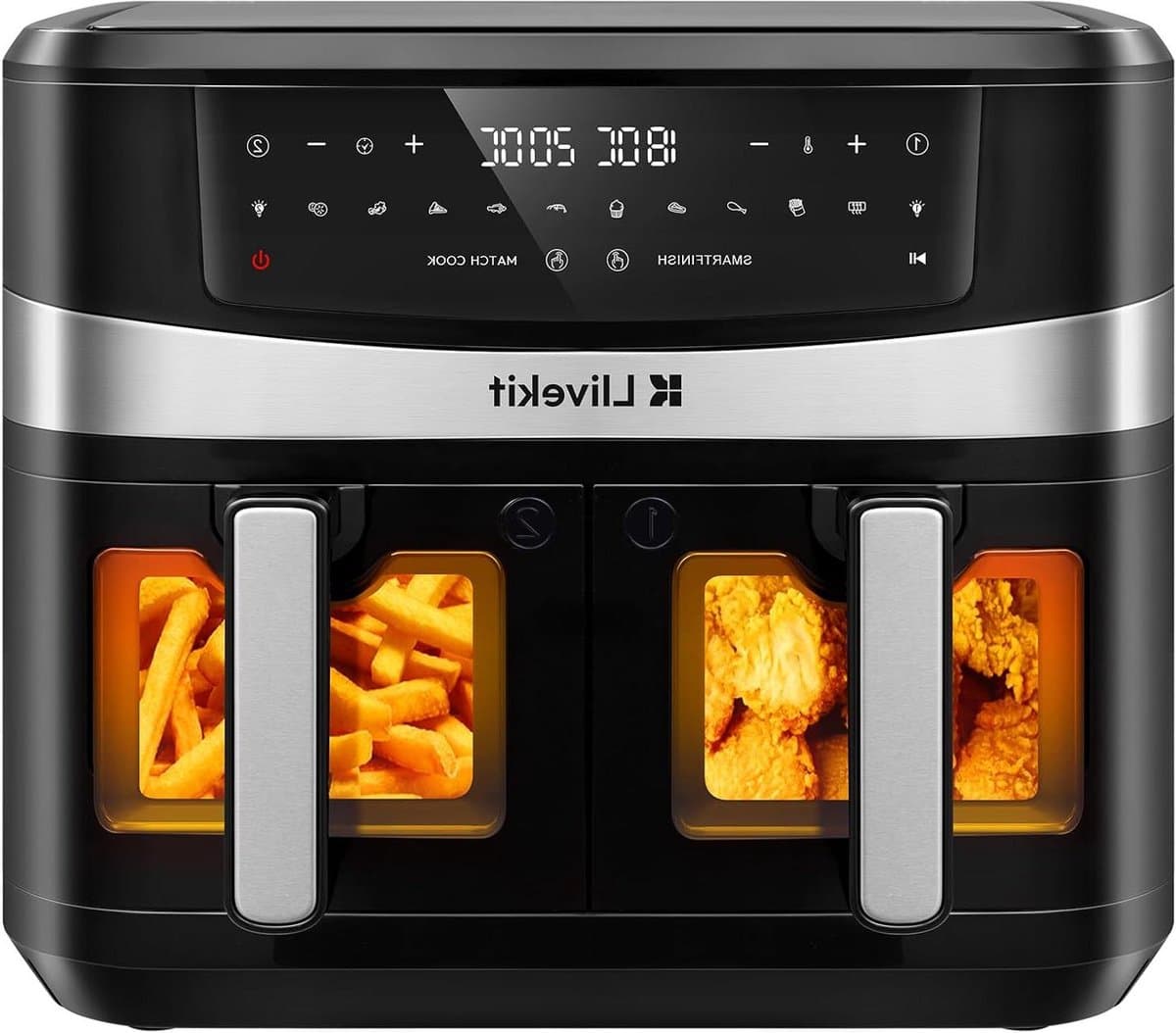 Heteluchtfriteuse Oven - Dubbele Kamer - Familiediners Bereiden - Dubbele Temperatuurregeling - 10 Liter - Zwart — afbeelding 1