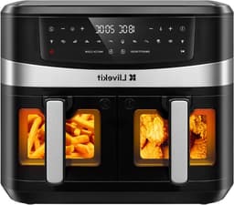 Heteluchtfriteuse Oven - Dubbele Kamer - Familiediners Bereiden - Dubbele Temperatuurregeling - 10 Liter - Zwart — thumbnail 1