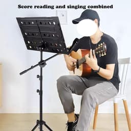 Muziekstandaard - Bladmuziek houder - Muziek oefenen - Inclusief microfoon - 82-157 cm - Zwart — thumbnail 5