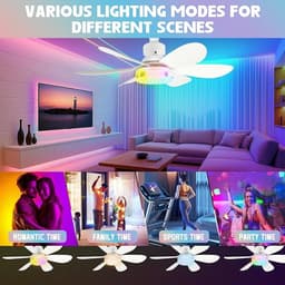 Verte Plafondventilator met lamp - afstandsbediening, 40 W - RGB kristallen afdekking - Stille Plafondventilator - 6 vleugels - Energy Label A+++ — thumbnail 4