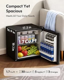 Noordvale 46L Mini Koelkast - Mini bar - Vriescombinatie - Omdraaibare deur - Mini Fridge - Vriesvak - Zwart - 44,4x46,8x48,3CM — thumbnail 3
