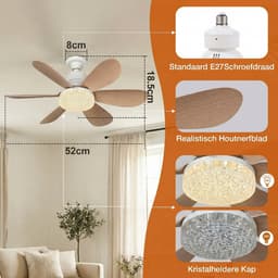 MUPOO Houtlook Plafondventilator met Verlichting E27 Ø52 cm- Stille plafonventilator afstandsbediening- 3 Kleurtemperaturen &3 Snelheden - Timer & Geheugenfunctie-Voor Slaapkamer Keuken Garage — thumbnail 3