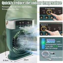 Draagbare airconditioner 4-in-1, mini-airconditioner ijswater, luchtkoeler met mist, airconditioningventilator, ventilatoren voor airconditioning, oplaadbare Type-C 3 snelheden, koelventilator met — thumbnail 5