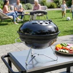 Premie Houtskool Barbecue - Smoker Barbecue - Draagbare Houtskoolgrill - met Deksel, Handvat & Verstelbare Ventilatiesleuven - BBQ voor Kamperen, Buiten, Tuin - 41 x 41 x 44 cm - Zwart — thumbnail 5