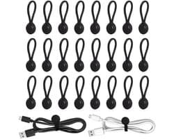 24 Stuks Magnetische Kabelbinders, Siliconen Kabelclip Organizer, Herbruikbare Kabelbeheerders, USB Kabelbeheer, Zwart