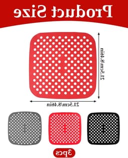 Herbruikbare geperforeerde luchtfriteuse matten, 3 stuks, 21,5 x 21,5 cm, ideaal voor bakken, grillen en frituren zonder vet — thumbnail 5