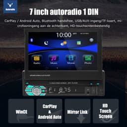 ESSGOO 1Din Autoradio Met Bluetooth - Apple Carplay & Android Auto - 7" HD Touchscreen Handmatig Opvouwbaar Scherm - USB, AUX, FM, EQ, TF - 12 LEDs Achteruitrijcamera — thumbnail 5