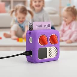 Siliconen hoes voor Yoto Mini met kaarthouder, schouderband en 50 tabs - Paars, beschermend en praktisch voor kinderen — thumbnail 4